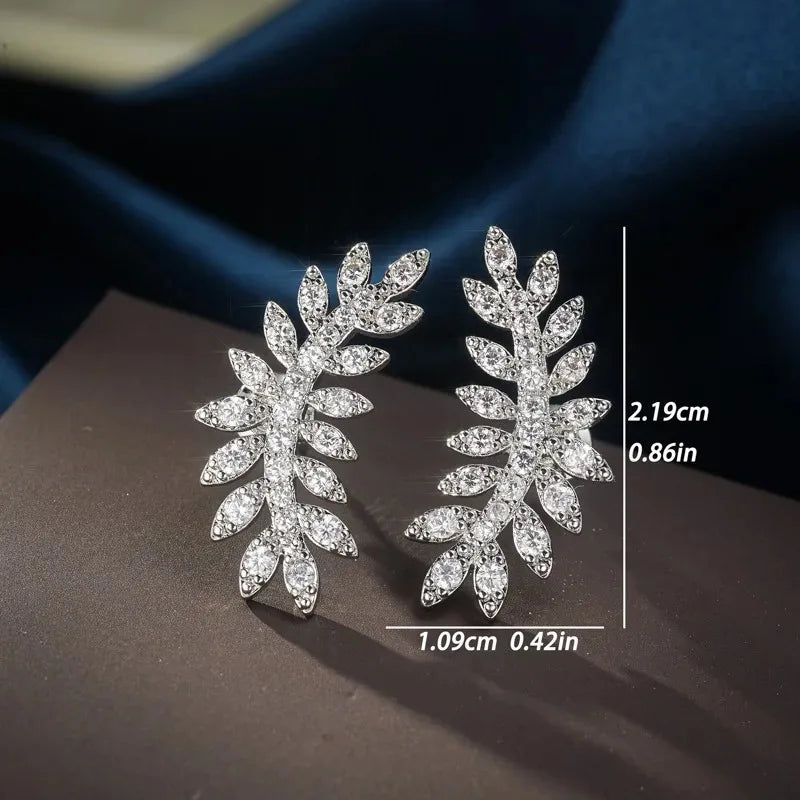 Simple Small Fresh Leaves Earrings with CZ Stone Aesthetic Jewelry for Women Fashion Silver Color Earrings Wedding Accessories