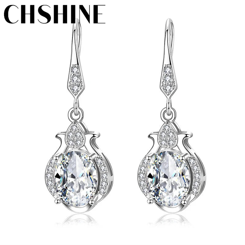 CHSHINE 925 Sterling Silver Water Drop Blue Zircon Earrings For Women Banquet Fashion Party Gift Jewelry