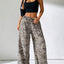 Women's Leopard Printed Drawstring Long Pants Autumn Winter 2024 Vintage Drawstring Elastic Waist Loose Trousers Streetwear