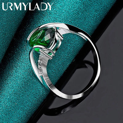 URMYLADY 925 Sterling Silver Water Drop Turquoise 7-10# Ring For Women Wedding Charm Engagement Fashion Jewelry