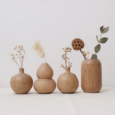 Wooden Vase for Plants Nordic Solid Wood Flower Pots Home Office Table Art Vases Flowers Arrangement Desktop Tabletop Decoration