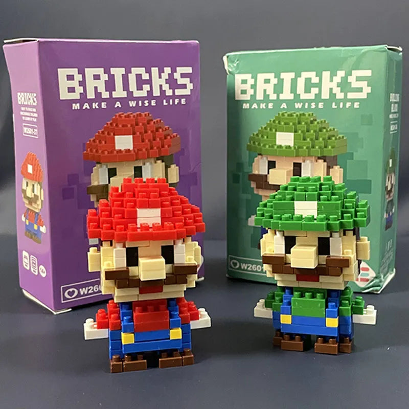 Super Mario Bros Blocks Anime Cartoon Luigi Yoshi Wario Pikachu Mini Action Toy Figures Building Blocks Toys Bricks Toys Gifts