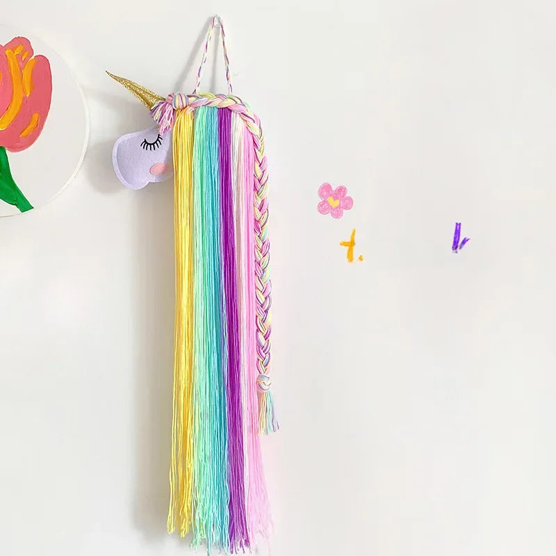 Rainbow Hairpin Storage Band Wall Hanging Fabric Cute Unicorn Hair Clip Organizer Rope Clip Jewelry Display Band