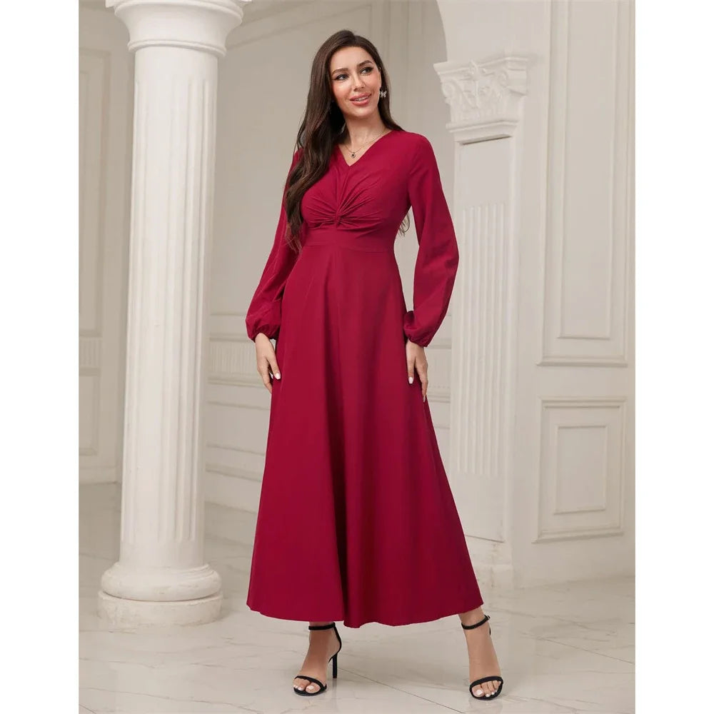 2025 Autumn Fashion Muslim Women Abaya Casual High Waist Long Maxi Dress Turkey Arabic Kaftan Islamic Party Gown Vestidos Caftan