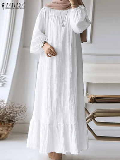 ZANZEA Turkey Abaya Mulism Fashion Dresses Long Sleeve Maxi Sundress Abayas For Women Eid Mubarek Robe IsIamic Vestidos Kaftan