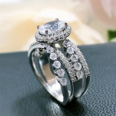 Elegant Bride Wedding Rings Luxury Inlaid Oval CZ Fashion Cross Design Finger Rings Engagement Party New Fashion Jewelry Gifts