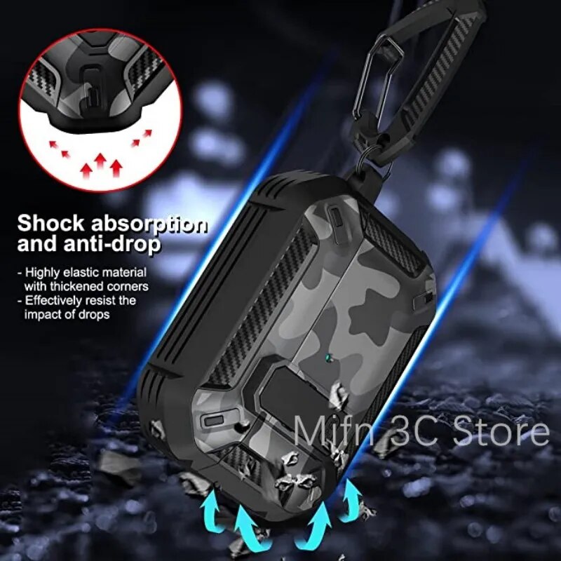 for AirPods Pro 2 Case Shockproof Case for Men with Lock Camouflage Pattern headset Case For Airpods Pro 2nd Generation Case