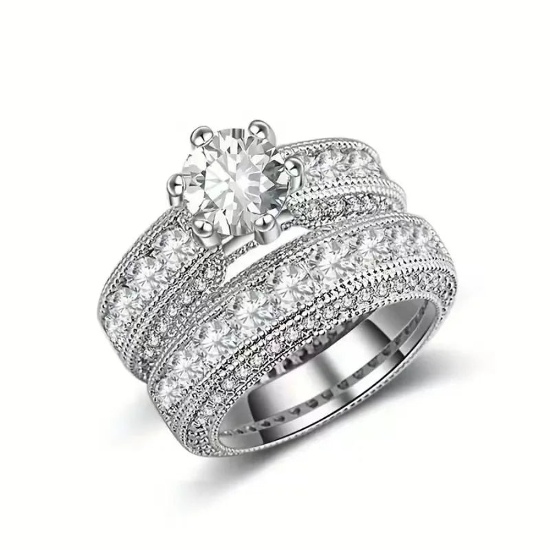 2pcs Exquisite Fashion Couple Pair Wedding Ring Micro Set Zircon Shining High Grade Handicraft