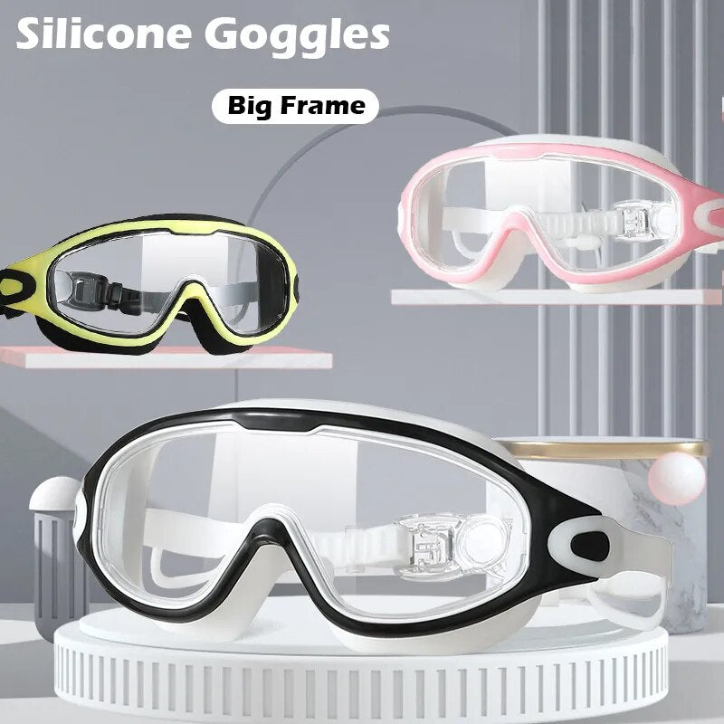 Swimming Goggles Silicone Swim Glasses Big Frame with Earplugs Men Women Professional HD Anti-fog Eyewear Swimming Accessories