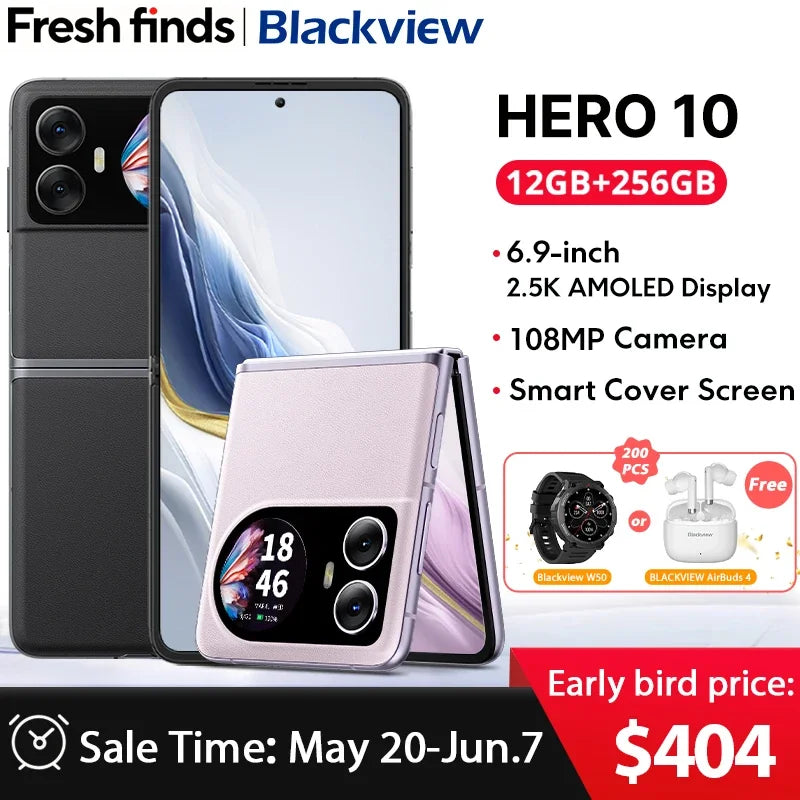 World Premiere Blackview HERO 10 Smartphone 6.9 inch AMOLED Folding Display 12GB 256GB MTK Helio G99 108MP Camera 45W Charging