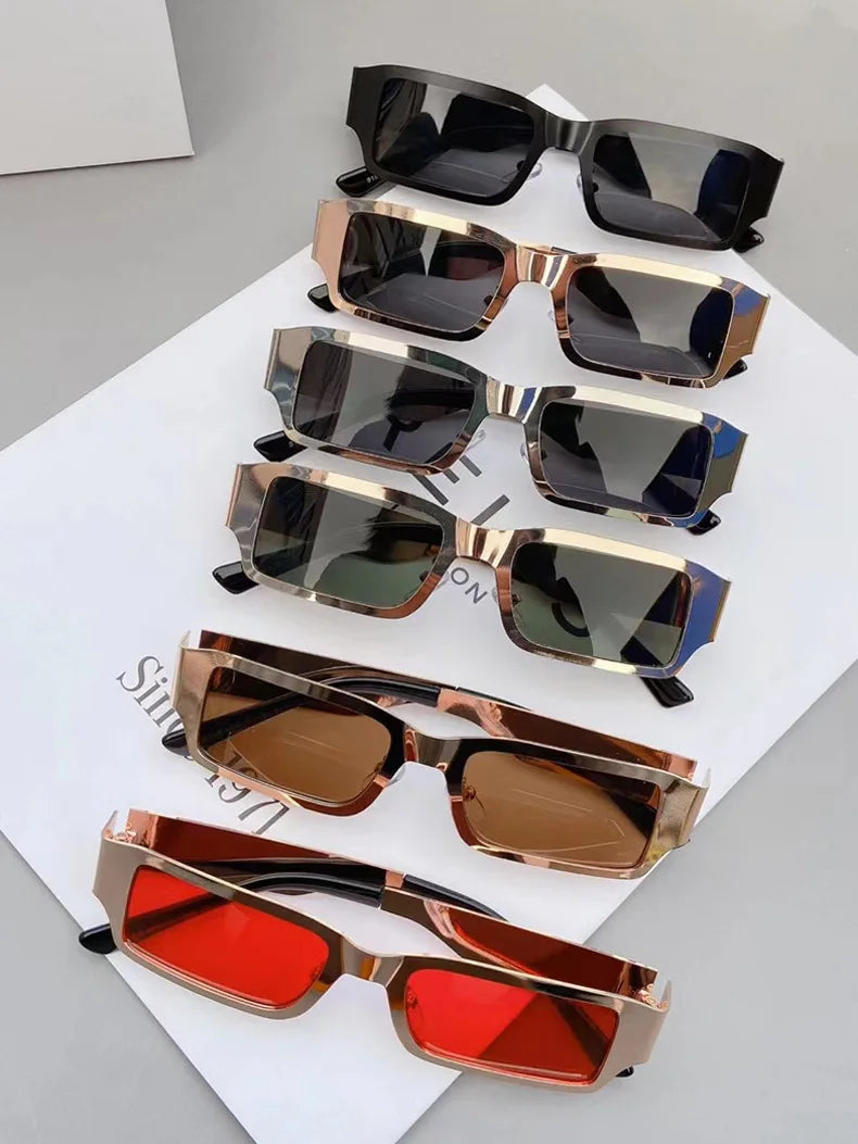 2023 New Fashion Modern Square Sunglasses Women Vintage Metal Punk Sun Glasses Men Hip Hop Shades Female Show Oculos Feminino