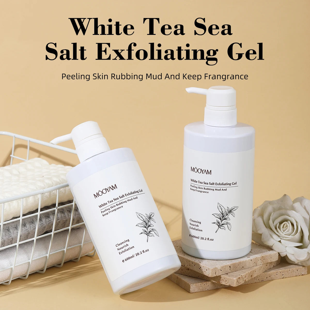 MOOYAM 600ml White Tea Sea Salt Exfoliating Gel Hydrating & Moisturising Skin Smoothing Exfoliating Body Scrub