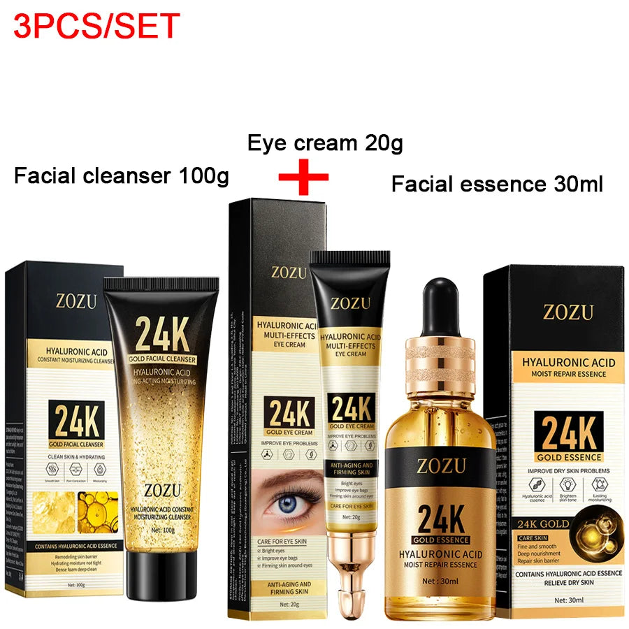 24k Gold Hyaluronic Acid Nicotinamide Face Serum Anti Aging Facial Lifting Collagen Cream Skin Care Whitening Eye Care Cleanser