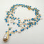 3 Strands 19'' Freshwater White Rice Pearl Blue Enamel Chain Necklace Keshi Pendant