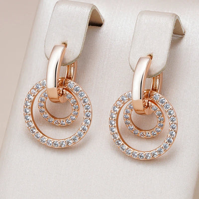 Kienl Hot Full Shiny Natural Zircon Drop Earring for Women 585 Rose Gold Color Unique Geometry Crystal Daily Vintage Jewelry