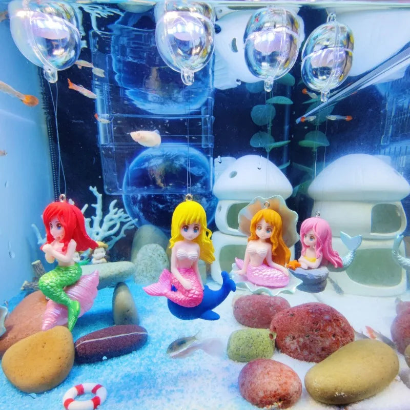 Aquarium Mermaid Floating Shell Ornaments Fish Tank Landscaping Figurine Interior Floating Ball Aquarium Living Room Decorations