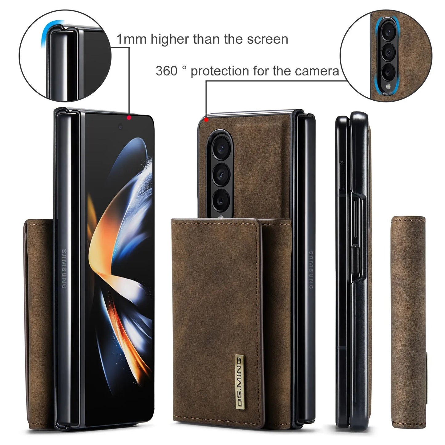 For Samsung Galaxy Z Fold 5 4 3 Magnetic Phone Case Card Pocket Wallet Shock Stand Matte Protective Leather Cover