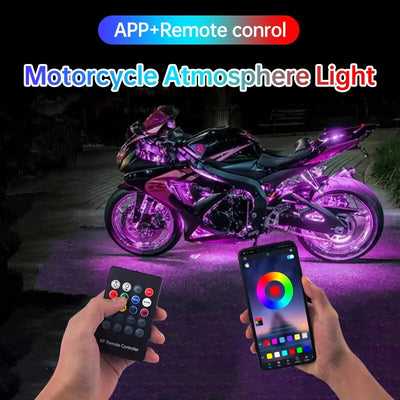 APP LED Motorcycle Car Atmosphere Foot Light Remote Control Flexible Waterproof Sound 12V Moto Decorative Lamp Strip