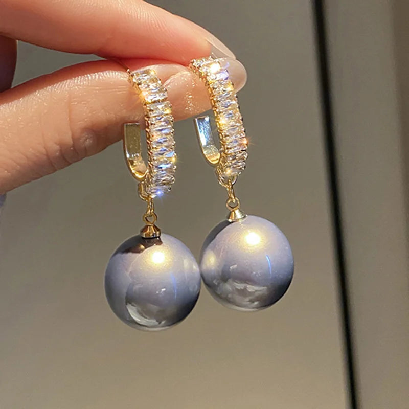 2022 New Fashion Korean White Pearl Drop Earrings for Women Shiny Crystal Exquisite Earrings Wedding Party Engagement Jewelry