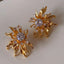 Fashion Diamond-Encrusted Gold Flowers Earring 18k Gold Plated Waterproof No Fading Ear Studs