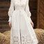 [EWQ] Beautiful White Lace Up Embroidery Hollow Out Lantern Sleeves Women's Long Dress Ladies Vestidos 2024 Spring Autumn 3A6724