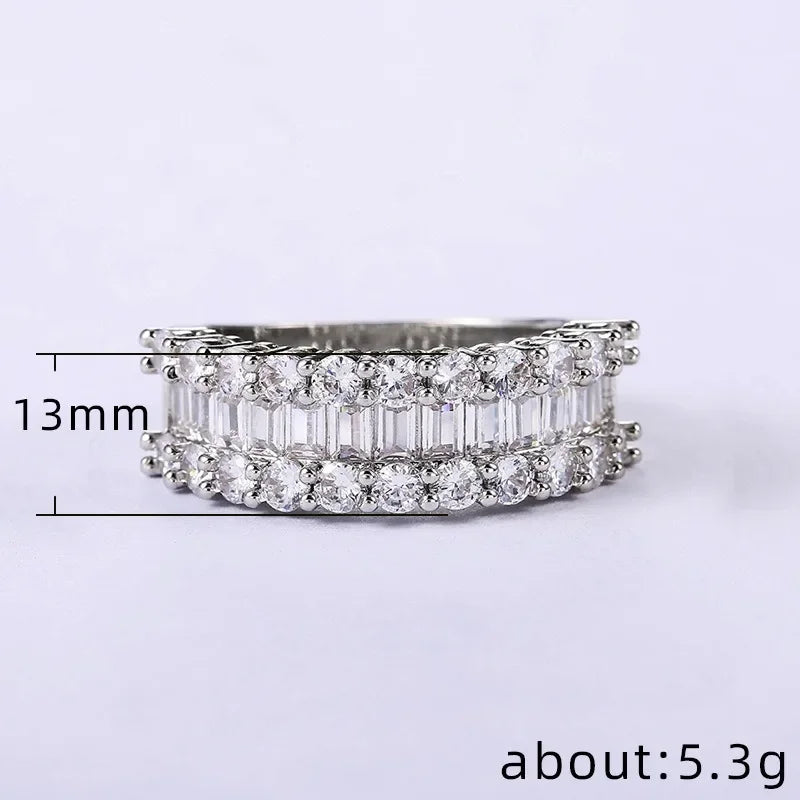 Luxury Silver Color Round Cubic Zirconia Wedding Rings Fashion Geometry Crystal Ring for Women Engagement Party Jewelry Gifts