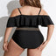 2024 New Women's Fashion Sexy One-piece European and American Swimsuit Solid Color Suspension with Ruffle Plus Size Swimsuit