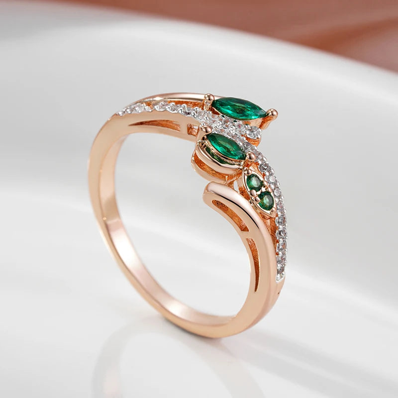 SYOUJYO Plated Silver Green Drop Natural Zircon Rings For Women 585 Rose Gold Color Luxury Trendy Ring