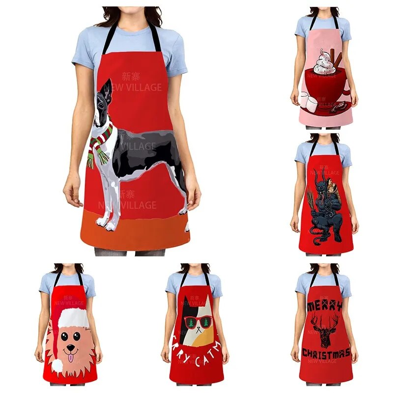 Merry Christmas Car Tree Red Plaid Kitchen Aprons