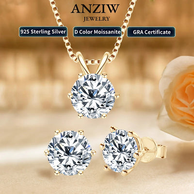 18K Gold Plated Jewelry Set 3.0ctw D Color Moissanite for Women Men Real 925 Silver Stud Earrings Pendant Necklace Free Shipping