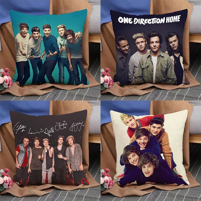 Double-sided Printed Pillowcase One-directions 45x45 Home Decor Pillowcase Sofa Bed Cushion Cover Short Plush Seat Cushion Cover