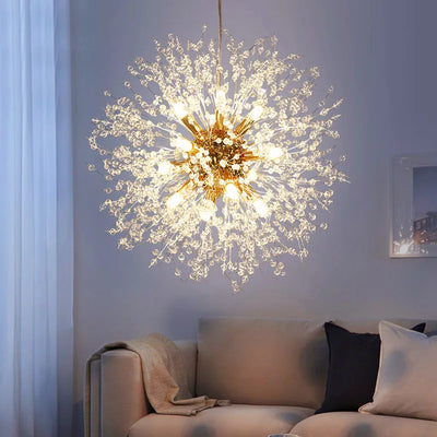 Dandelion Crystal Chandelier Lighting Modern Silver LED Pendant Lamp Dining Room Decor Ceiling Lustre Bedroom Suspension Lampara