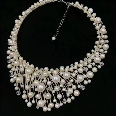 Natural Fresh Water Pearl Necklace by Hand Made for Women Jewelry Party Fashion Style Chocker