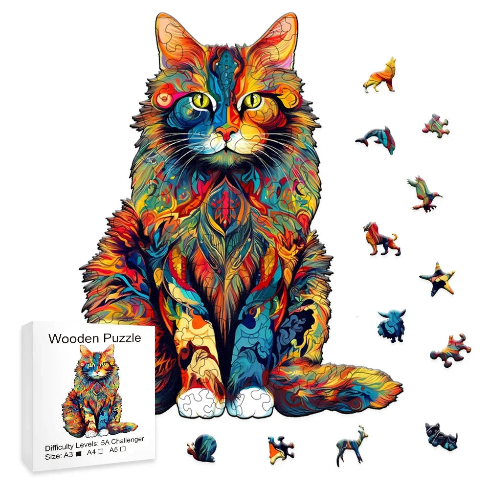 Color Changing Cat Wooden Puzzle Irregular Animal Shaped Wooden Puzzle High Difficulty Puzzle Puzzle Toy Birthday Christmas