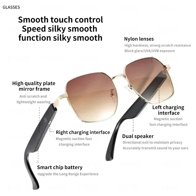 2024 Smart Glasses Men Women Bluetooth Call Voice Assistant Music Glasses Smart Sports Polarized Sunglasses Anti-Blue Eyeglasses