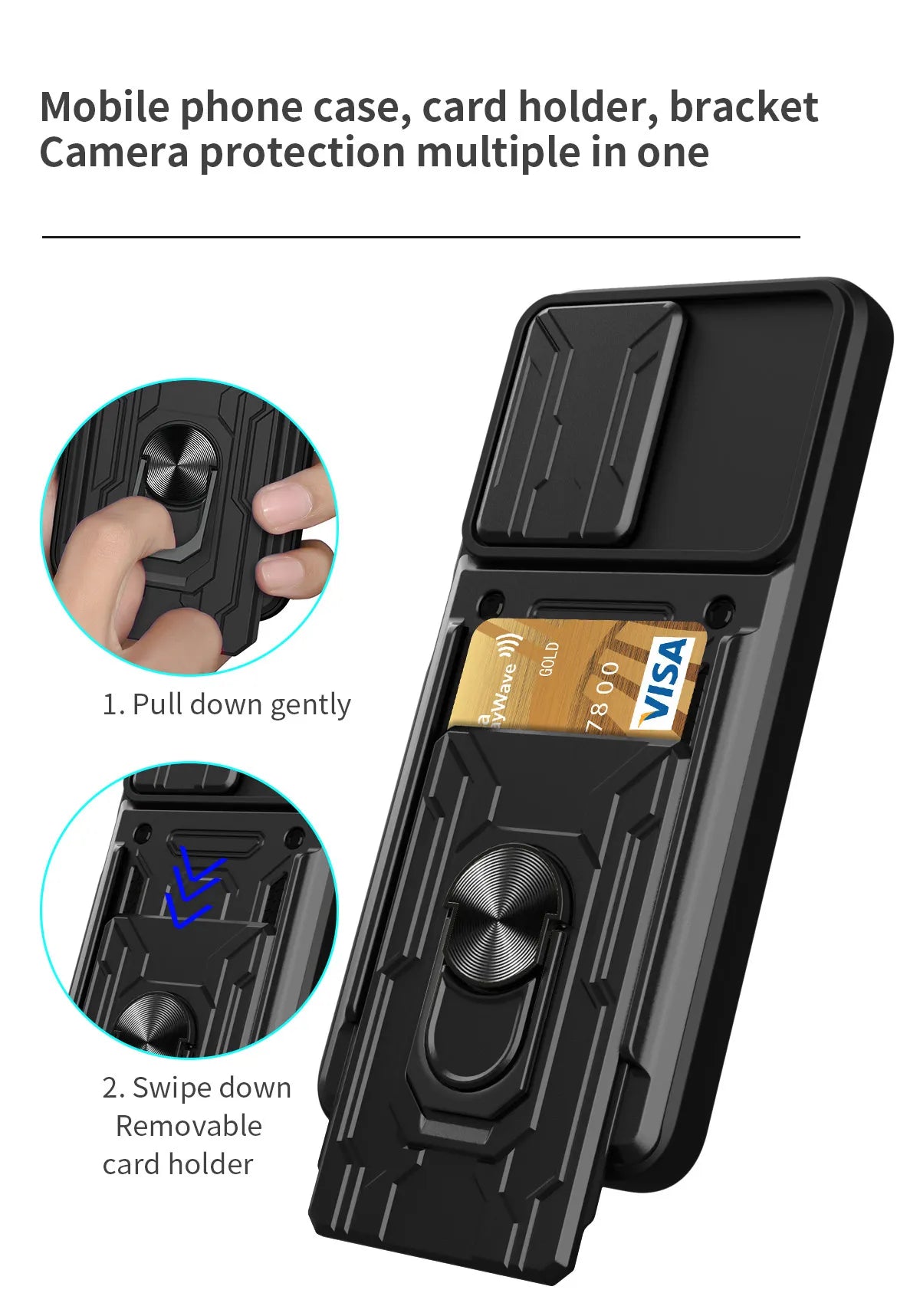 Card Pocket Hybrid Armor Case for Redmi Note 12 12 Pro 11 11S 10 9 9 Pro 8 Redmi 12 10C 10 9C 9A 9T 9 Magnetic Car Holder Cover