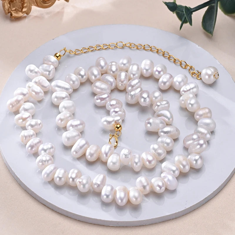 Natural Freshwater Pearls Irregular Interlaced Pearl Necklace S925 Sterling Silver Chain Elegant Fashion Jewelry Gifts for Women