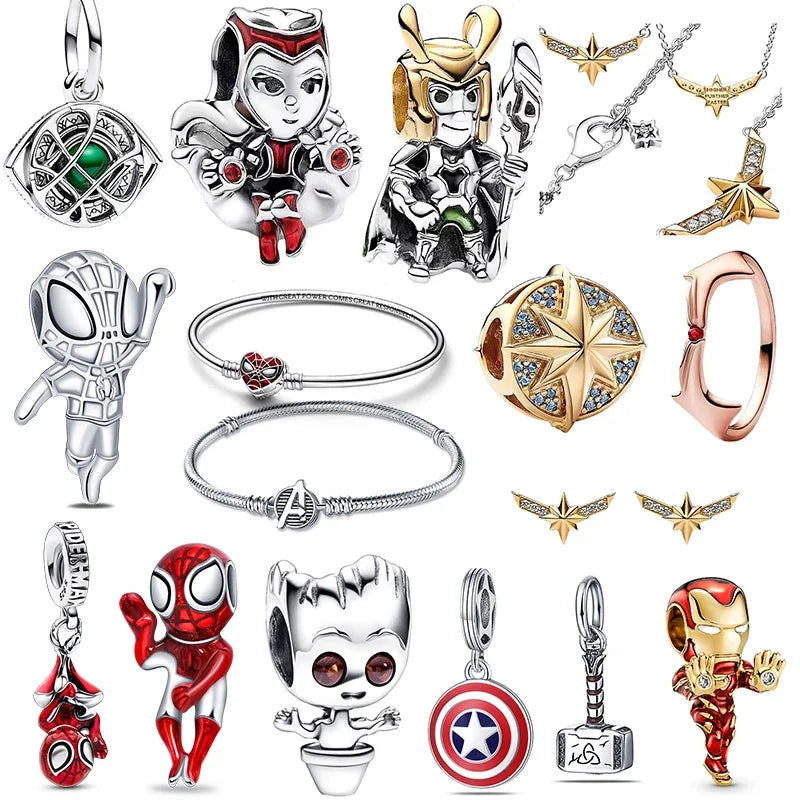 New 2022 Disney Spider Man Charm Beads Fit Pandora Charm 925 Original Bracelet Women 925 Sterling Silver Pendant Bead Jewelry