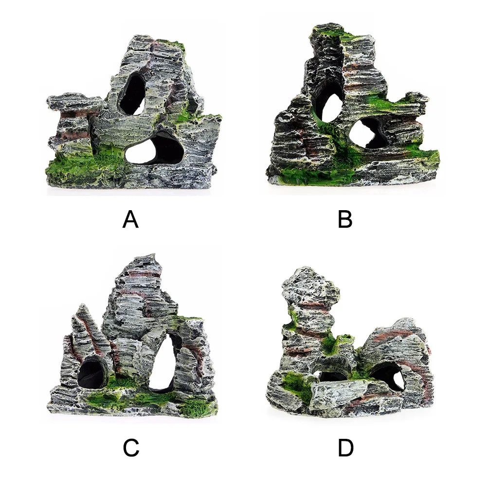 Artificial Moss Hiding Cave Mountain View Underwater Fish Tank Ornament Landscaping Craft Living Room Resin Aquarium Rockery