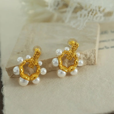 Stainless Steel 18k Gold-plated Waterproof Accessories Earrings Fashion Irregular Ocean Pearl Design Jewelry Earrings 2024 New