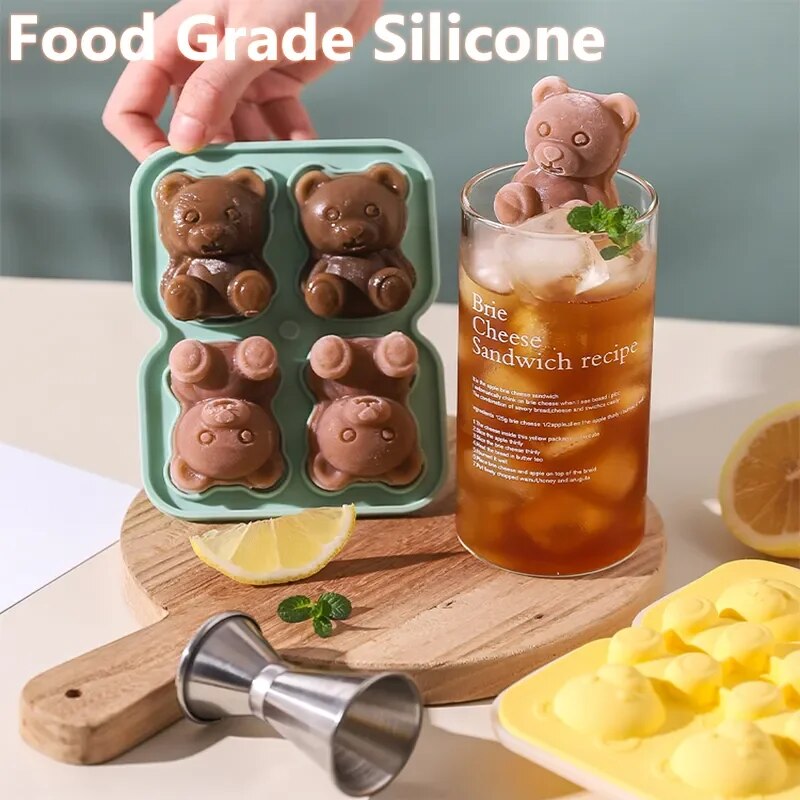 4 Grid 3D Little Teddy Bear Shape Ice Cube Silicone Mold