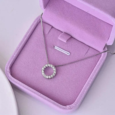 Huitan Circle Pendant Necklace for Women Luxury CZ Silver Color Box Chain Exquisite Female Neck Accessories Statement Jewelry