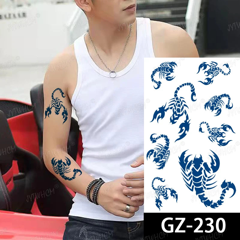 Juice Lasting Tattoo Waterproof Semi-permanent Sticker Scorpion Chest Star Symbol Intimate Tattoo Men Flash Transfer Fake Tattos