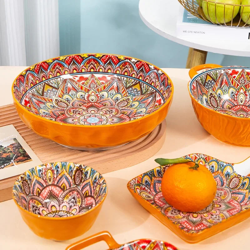 Dishes Pretty Bowl Ceramic Tableware Ceramic Soup Bowls for Food Western Food Plate Nordic Retro Rice Fruit Format Kitchen Bar