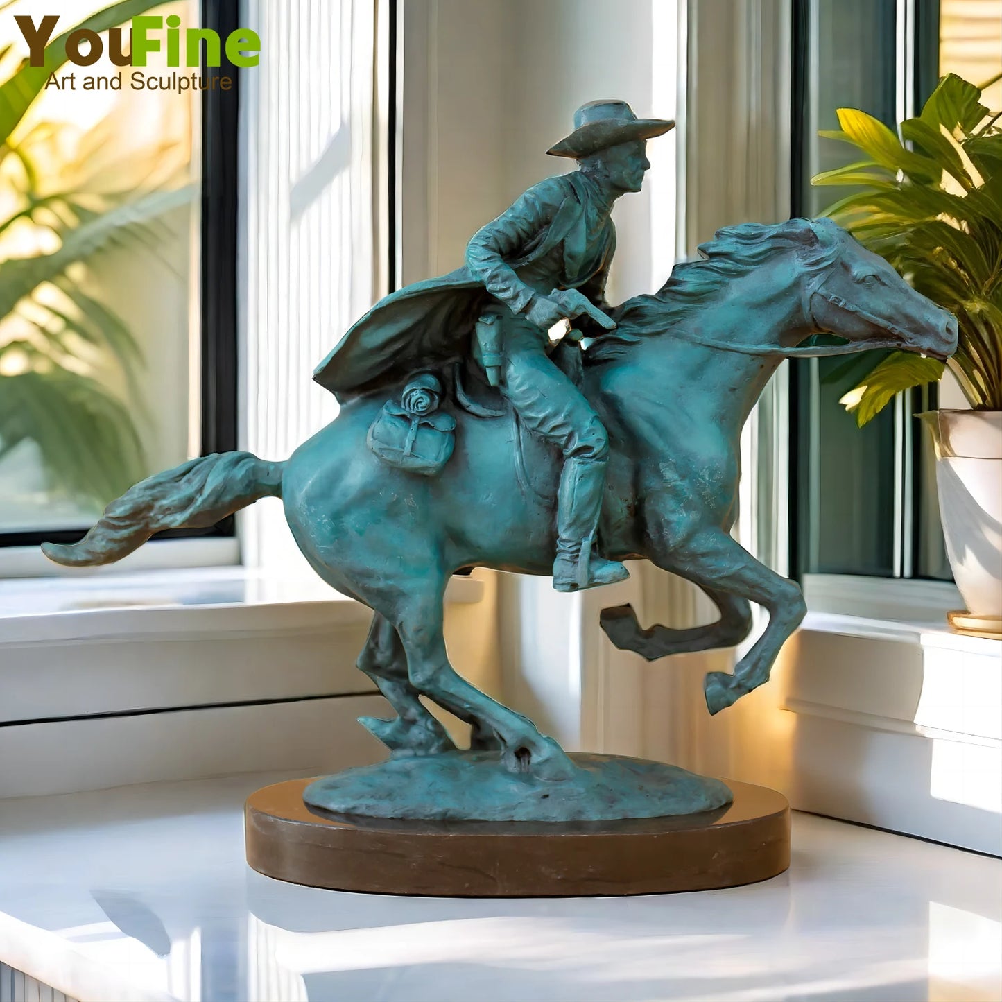 Bronze Cowboy Sculpture Famous Bronze The Broncho Buster by Frederic Remington Statue With Marble Base For Home Decor Collection