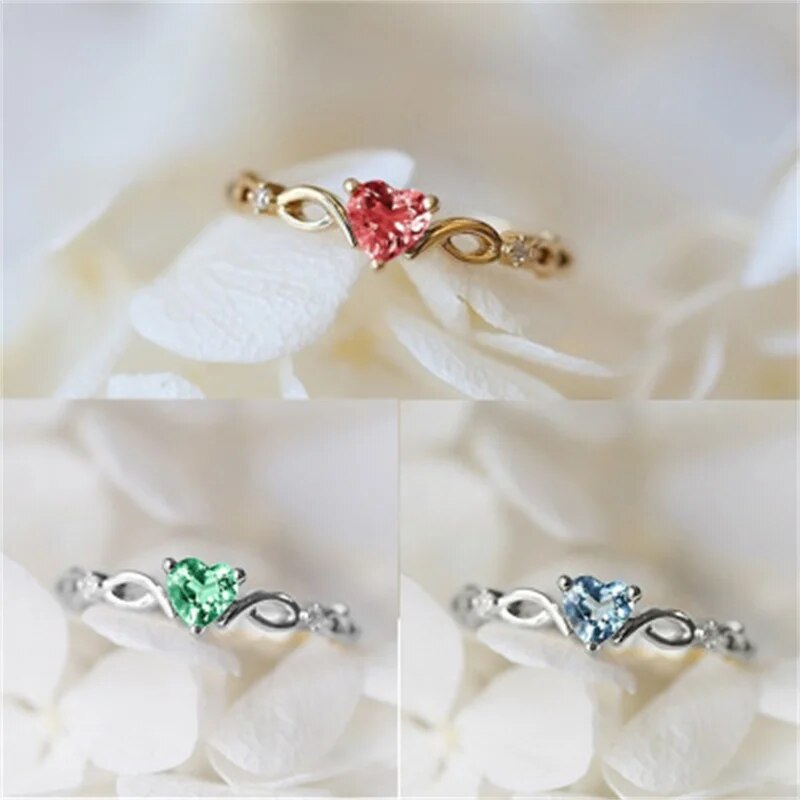 Simple Slim Heart Ring for Women Female Cute Finger Rings Romantic Birthday Gift for Girlfriend Multicolor Zircon Stone Jewelry