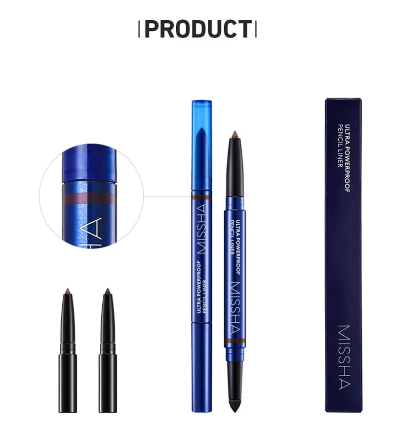 MISSHA Ultra Powerproof Pencil Eyeliner Double-ended Black Eye Liner Penci Waterproof Quick Dry Long-lasting Korean Cosmetics