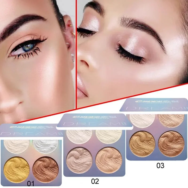 4Color Face Highlighter Palette Bronzer Contouring Highlight Powder Makeup Face Shimmer Shine High Lighter Iluminador Makeup