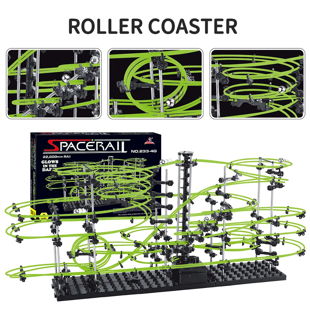 Spacerail Roller Coaster Model Marble Run Ball Set for Adults Creative Building Block Toys 488pcs Level 4 Luminous Version