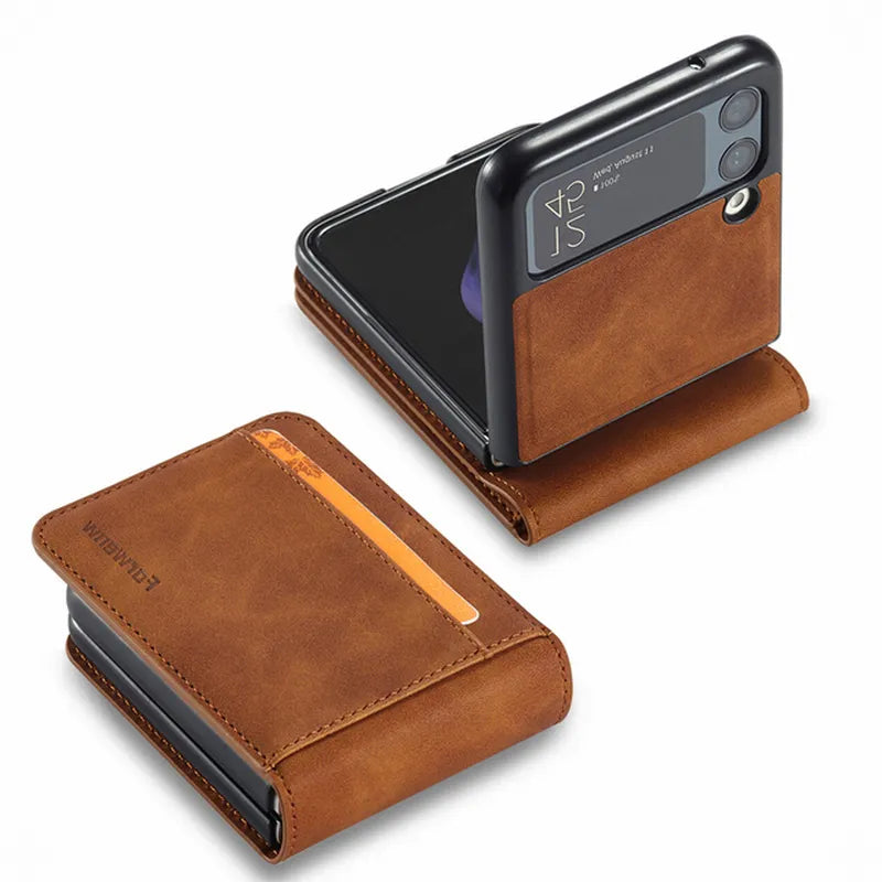 Wallet Leather Phone Case For Samsung Galaxy Z Flip 5 4 3 Cover Shockproof Card Slots Flip5 Case ZFlip5